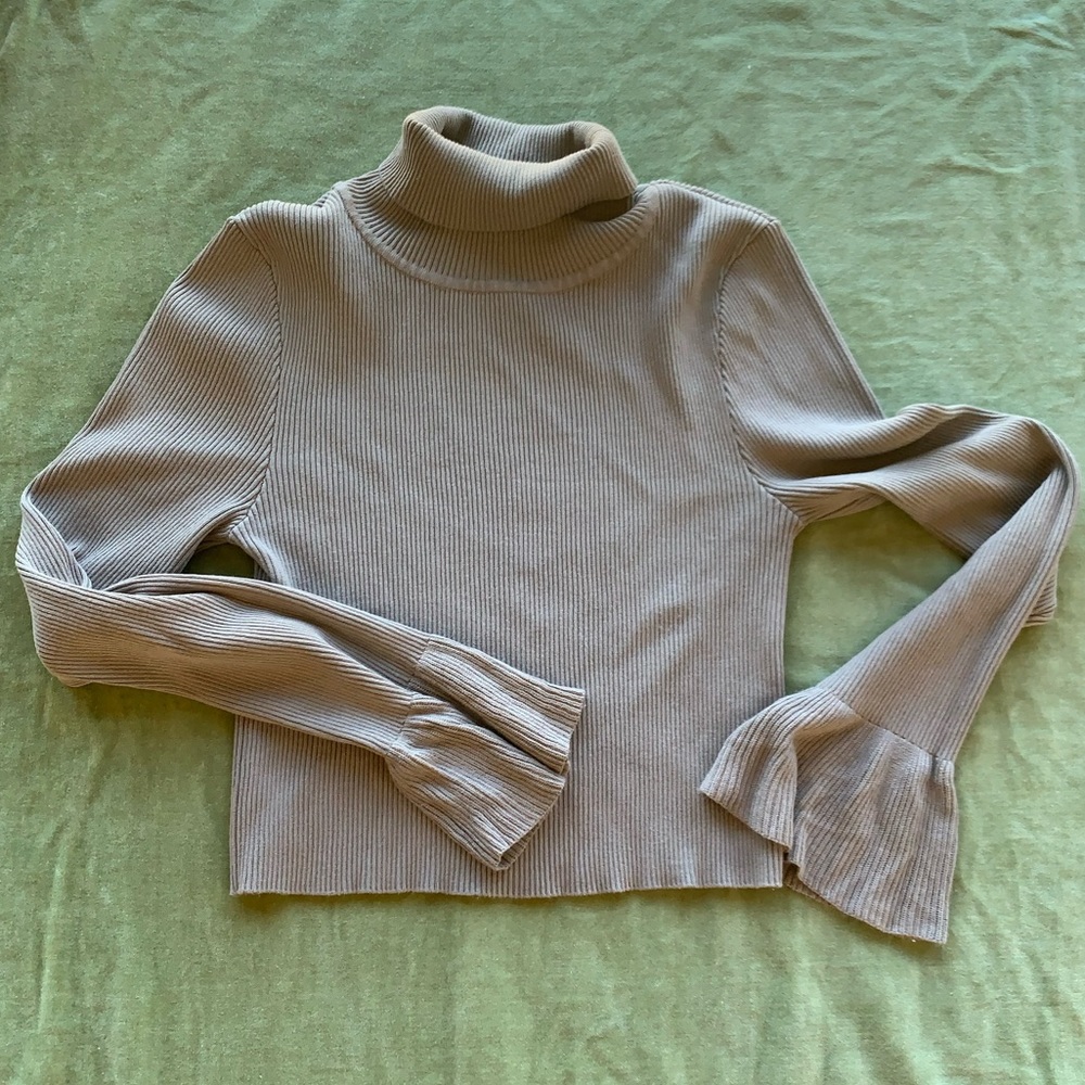 Cropped Turtle Neck Ribbed Shirt